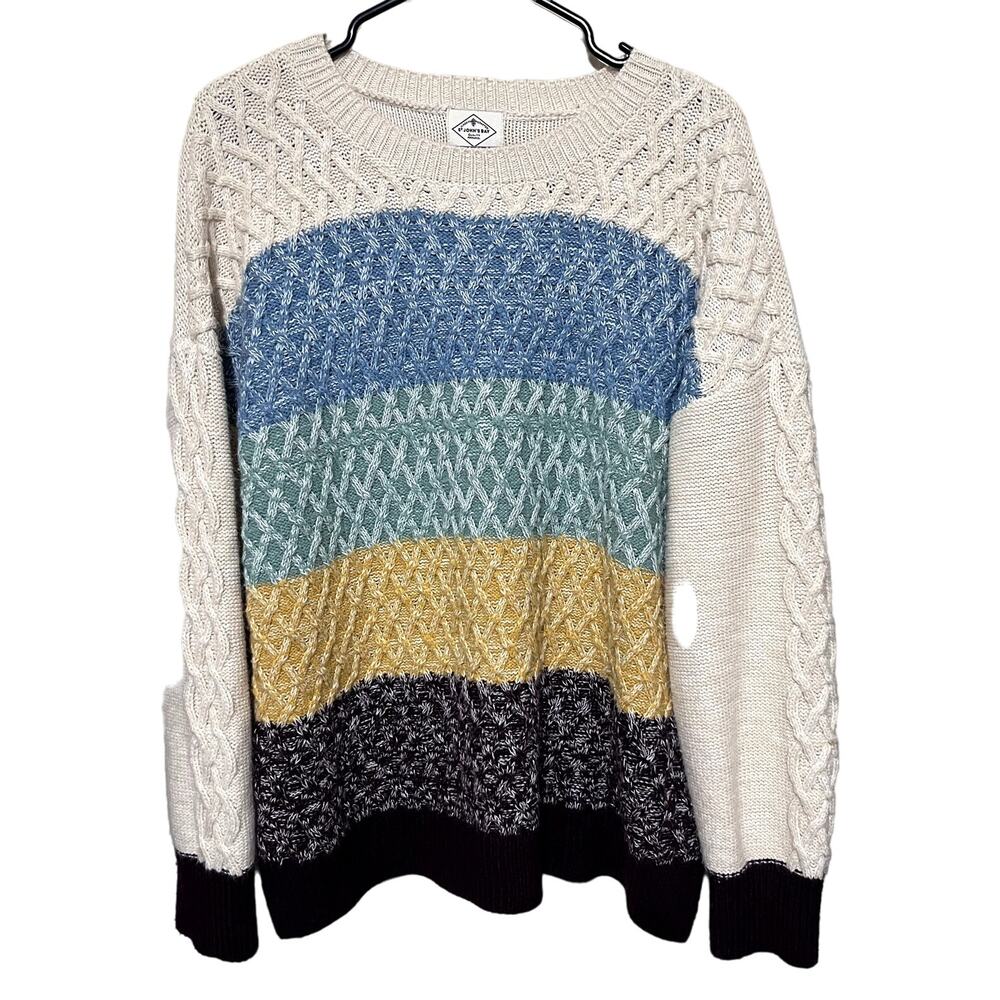 Y2K Cable Knit Sweater Colorblock Oversized Pulllover soft knit Pastel sz L